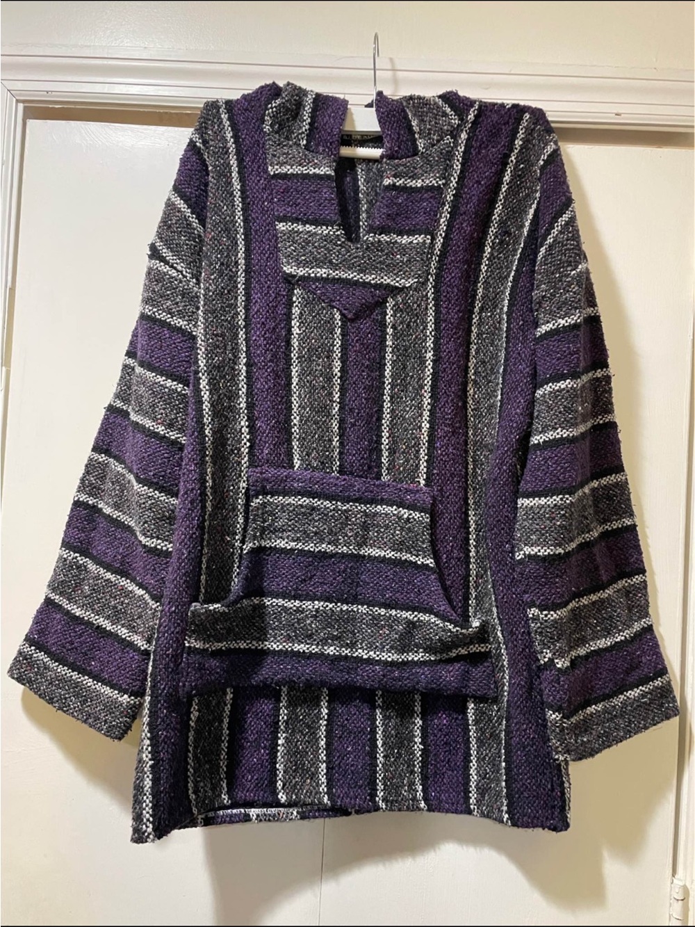 Custom Slim Fit Baja Hoodie Mexican Poncho Pullover Purple Stripes Altered